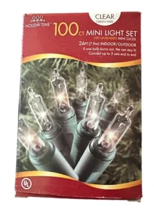 Holiday Time 100 Count 24 Ft. Clear Green Wire Mini Light Set Christmas NEW - Picture 1 of 5