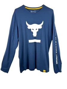 Under Armour Project Rock "Hardest Worker In The Room" L/S T-Shirt Size L Blue - Picture 1 of 12
