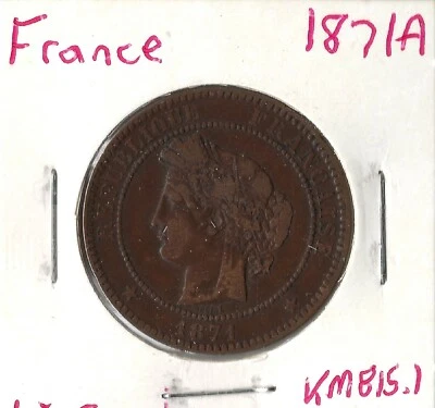 Coin France 10 Centimes 1871 A KM815.1 - Image 1 of 3