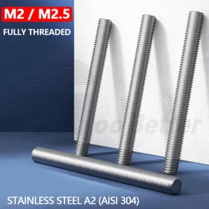 M2 M2.5 Metric Fully Threaded Bar Screw Rod Studding DIN 976 A2 Stainless Steel - Picture 1 of 28