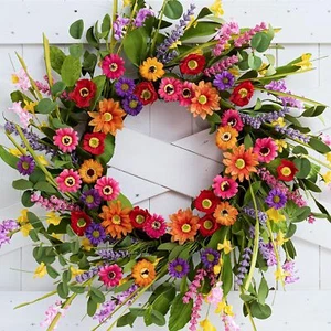 Artificial Spring Wreath 22 Inch Summer Wreaths for Front Door with Green Eucaly - Picture 1 of 9