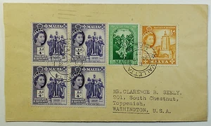 1957 Malta QEII Monument of the Great Siege Violet 1/4d Block of 4 SC #246 - Picture 1 of 2