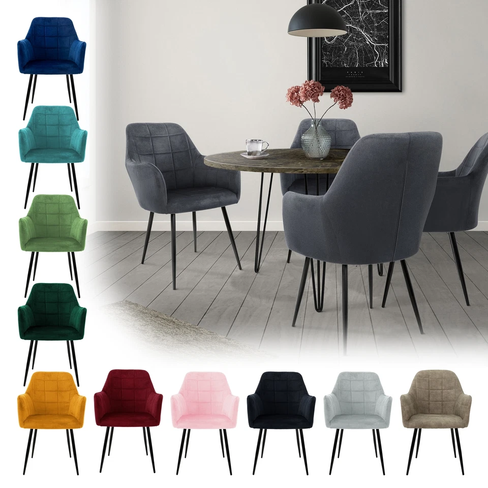 2/4/6 Sillas de comedor reposabrazos tapizado asiento patas de metal a elegir - Imagen 1 de 1