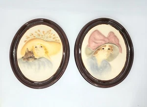 2 Erma Gilliland Duncan Ceramic Wall Cameo Lady Women Chalkware Colorful Plaques - Picture 1 of 16