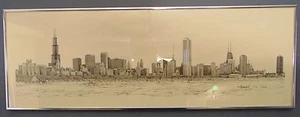 Chicago Panoramic Skyline 1982 Cityscape Black Ink Print Harrison Vintage Rare - Picture 1 of 12