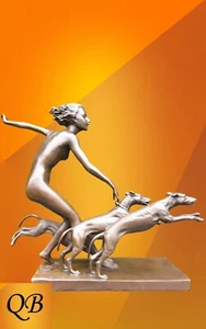 DIANA BRONZE ART DECO FIGURINE SCULPTURE STATUE SPRING FROLIC NUDE LADY HOT CAST - Picture 1 of 7