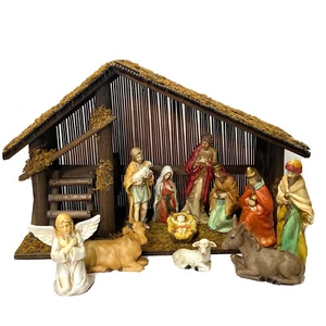 Vintage Nativity Set With 11 Figures Ceramic Creche Manger Christmas Home Decor - Picture 1 of 12