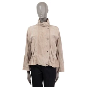 66698 auth BRUNELLO CUCINELLI taupe suede HIGH NECK HOODED Jacket 38 XS - Picture 1 of 9