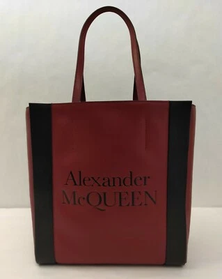 $1150 Bolso de Mano Alexander McQueen Cuero Rojo Oscuro Firma Logo Shopper 630773 6050 Foto 1 de 4