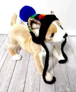 crochet handmade pet dog hat cat pom pom xs small breed rainbow blue - Picture 1 of 3