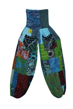 Boho Gypsy Hippy Cotton Harem Pant BLUE BELLS Patchwork Loose Yoga Pants S/M