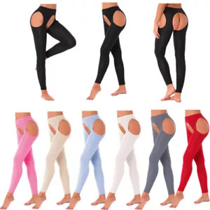 Women High Rise Gym Crotchless Leggings Hollow Out Stretchy Yoga Trousers Pants  - Picture 1 of 54