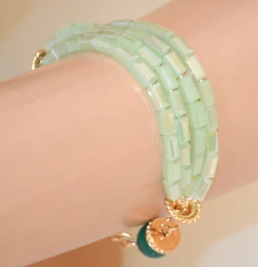 Bracciale Donna Donna Oro Pietre Verdi Ciondolo Braccialetto Catena Bracelet P5 - Foto 1 di 5