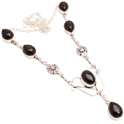 Onice Nera Gemma Placcato Argento Handmade Gioielli Collana Regalo 20 G N-856 - Immagine 1 di 3