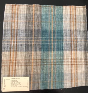 MULBERRY Clan Chenille in Blue, Aqua, Stone 13" Plaid Fabric Sample - Picture 1 of 3