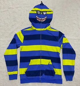 Y2K Volcom Rugby Stripe Full Zip Sweatshirt Monster Face Mask Sunglasses Boys XL - Picture 1 of 13