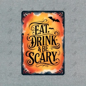 Halloween Decor Sign Eat, Drink & Be Scary Vintage Style Wall Art #351 - Picture 1 of 1