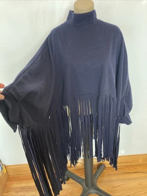 Capa hecha a mano con flecos talla XL capa azul marino Foto 1 de 4