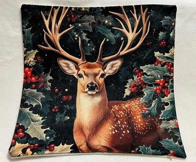 William Morris Abstract Floral Deer Design Linen Throw Pillow Cover Home Decor - Image 1 of 4