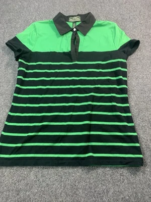 Lauren Ralph Lauren Polo Shirt Womens Large Green Black Striped Active - Изображение 1 из 4