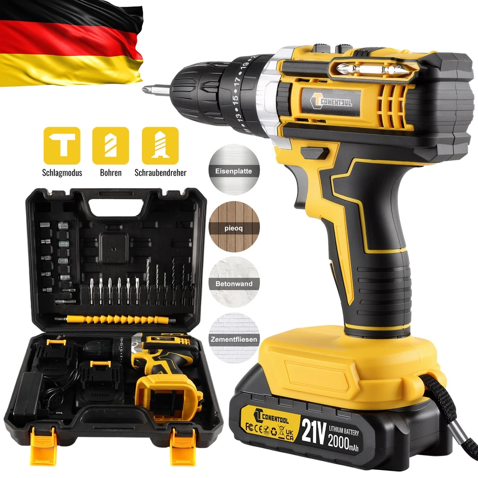 Mit 2 Akkus Für Makita Akku-Schlagbohrschrauber 21V Akkuschrauber Set mit Box DE - Bild 1 von 4