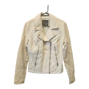 Levi’s Women’s Off-White Motorcycle Biker Moto Vegan Faux Leather Jacket Size S - Picture 1 of 4