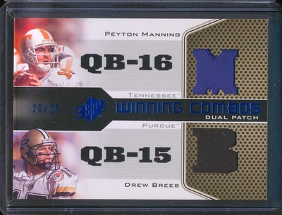 2010 UD SPx PEYTON MANNING/DREW BREES Game Used WINNING COMBOS Dual Patch #20/25 - Image 1 of 3