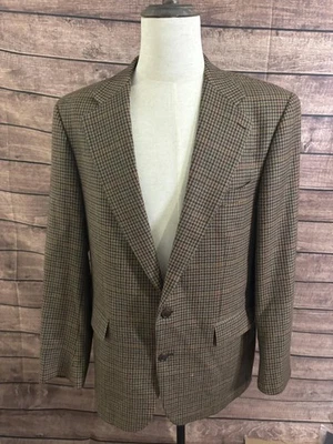 Chaps Ralph Lauren Blazer Jacket Mens 44 Tall Brown Houndstooth Wool Sport Coat - Image 1 of 4