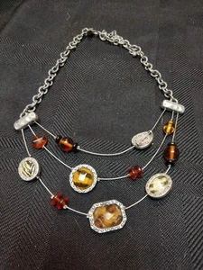 Laura Ashley Layered Necklace in Antique Silver Earth Tone Animal Print Crystals - Picture 1 of 5