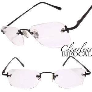 Rectangle Rimless Black Frame Clear Bifocal Reader 1.75 Reading Glasses - Picture 1 of 4