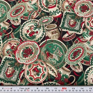 Vtg Joan Messmore Cranston Victorian Christmas Plates Cotton by the HALF YARD - Picture 1 of 2