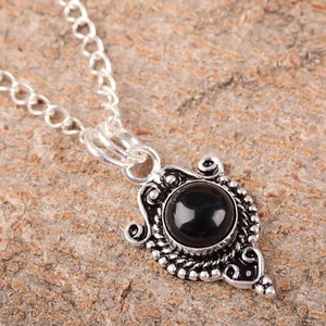 925 Sterling Silver Jewelry  Natural Black Tourmaline Gemstone Pendant 1.42" FK - Picture 1 of 9