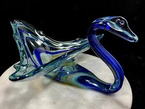 Vintage Murano Stil blau, gelb, klar Wirbelglas Schwan - Bild 1 von 8