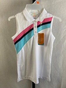 IZOD CoolFX Youth Girls Size Medium Pink & Blue Stripe Shirt NEW - Picture 1 of 2