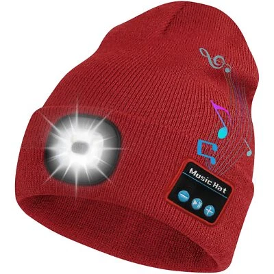 Unisex Bluetooth Gorro 4 Luces LED USB Recargable Inalámbrico Auriculares Gorra Foto 1 de 4