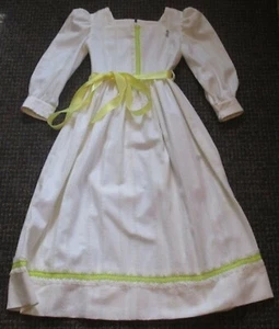 Vintage hecho a mano Blanco amarillo 70s vestido bohemio de la pradera 8 So Precious j109 - Imagen 1 de 3