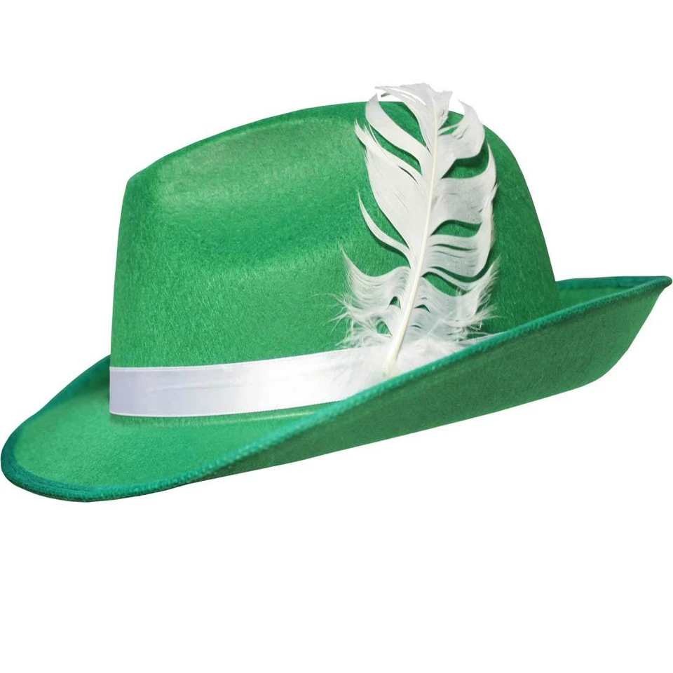 Sombrero Oktoberfest tirolesa alpino alemán fieltro prensado verde con pluma Foto 1 de 1