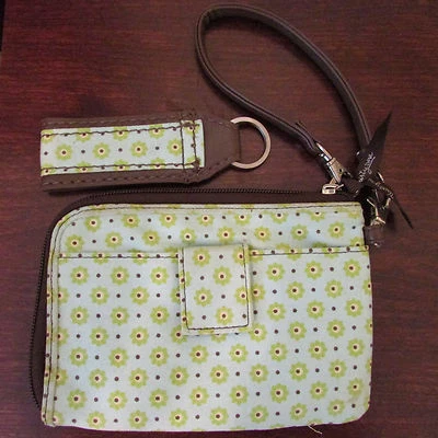 Thirty One Gifts Wristlet Zip Wallet & Key Fob Set Cool Lime Ditzy Retired Print - Image 1 of 4