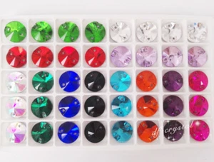 100 pcs Glass Round 12 mm Crystal Sew On Faceted Rhinestones Stone pk Color - Picture 1 of 26