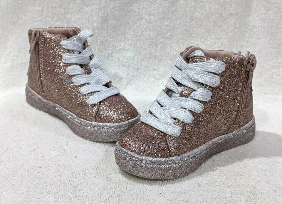 Jumping Beans Toddlers Girl's Lemon Sherbert Pink Glitter Hi Top Shoes-Sz 5/7/8 - Image 1 of 4