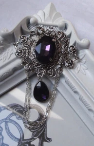 Brosche Steampunk dunkelviolett Göttin lila Gothic viktorianischer Brautschmuck - Bild 1 von 4