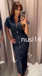 ZARA NEW WOMAN Z1975 DENIM MIDI DRESS GATHERED BLUE XS-XL 2284/576/400 - Picture 1 of 3