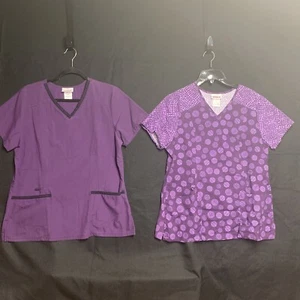 2 Scrubstar Damen Scrub Top Größe M Kurzarm V-Ausschnitt Taschen lila Punkte - Bild 1 von 20