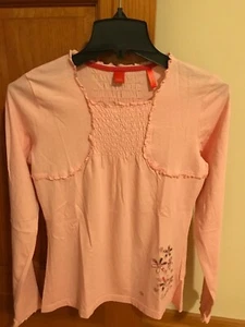 Esprit Girls Pink Cotton Long Sleeve Shirt with Smocking and Embroidery Size M - Picture 1 of 6