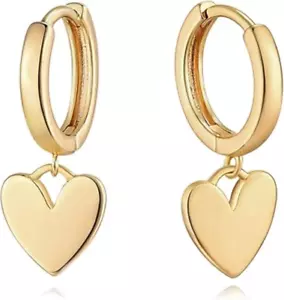 Women Heart Earrings Gold Huggie Hoop Dangle Drop 14K Gold Plated Small Simple H - Picture 1 of 4