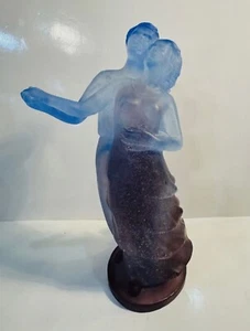Rare Daum Pate De Verre Male Female Dancers 9” Tall Blue Mauve Violet Perfect! - Picture 1 of 9