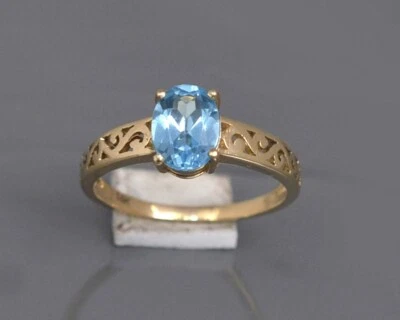 Natural Swiss Blue Topaz Oval Gemstone 925 Sterling Silver Ring Engagement Gift - Image 1 of 4