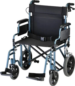 NOVA Bariatric Transport Chair, 400lbs Cap, 22" Seat, 12” Rear Whl, OPENBOX BLUE - Picture 1 of 10
