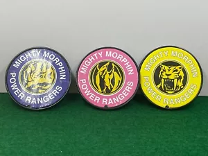 Vintage Mighty Morphing Power Rangers badges Blue, Pink, Yellow badges Sash Clip - Picture 1 of 2