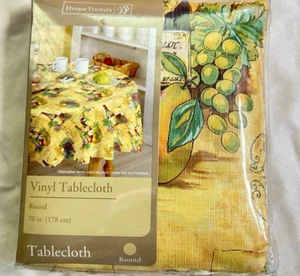 HomeTrends Vinyl Tablecloth 70" Round Green Purple Grapes Wine Vineyard Themed - Picture 1 of 5